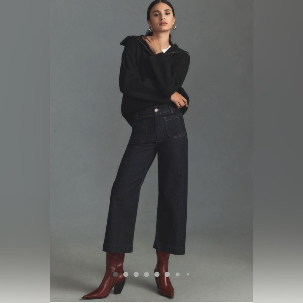 Maeve by Anthropologie Collette Cropped Wide Leg dark wash